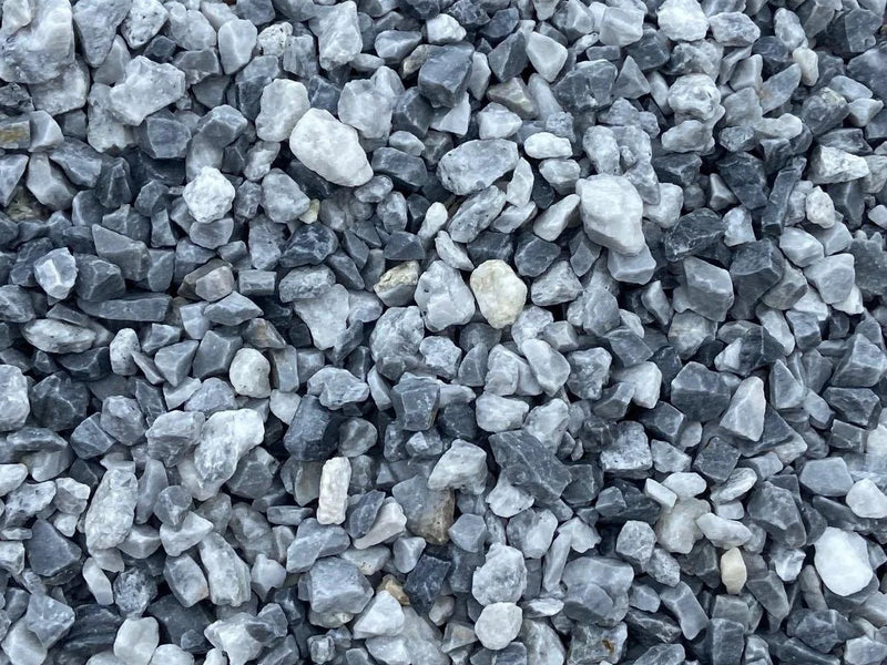 20mm alpine blue pond chippings with mixed stone texture and various neutral tones.