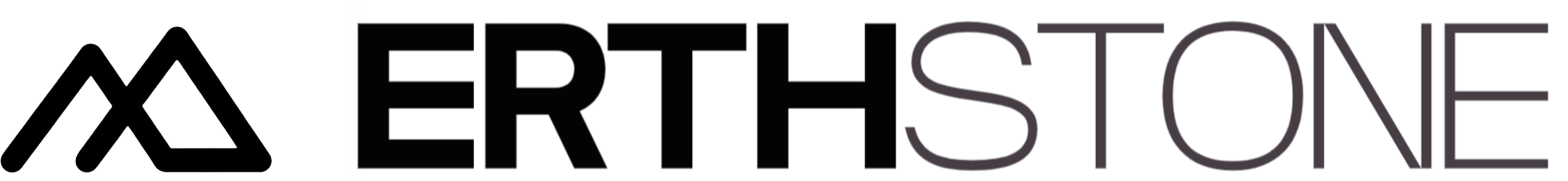 The logo "ERTHSTONE" features a minimalist mountain icon in black, followed by the name, with "ERTH" in black and "STONE" in dark gray.