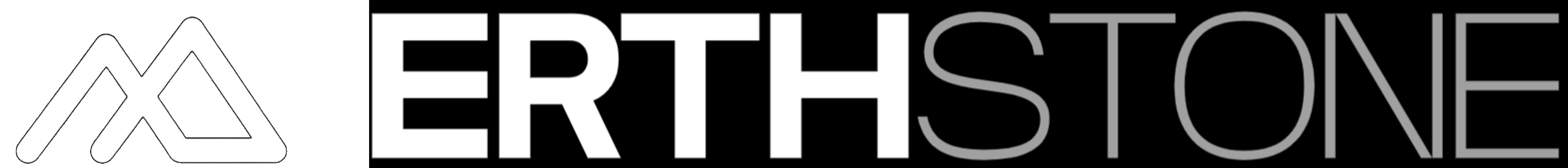 White logo on a black background featuring a stylized mountain icon next to the word "ERTHSTONE" in a minimalist sans-serif font.