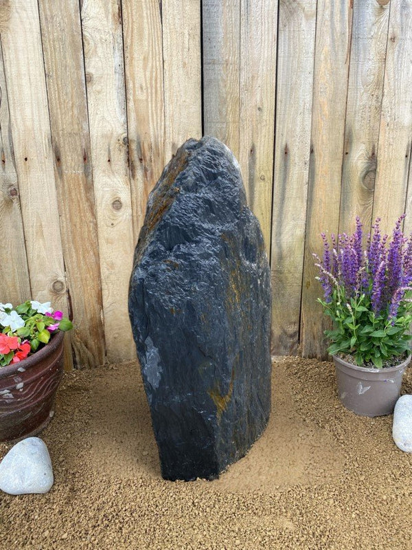 Slate monolith water feature, 600mm tall, with layered, textured surface.