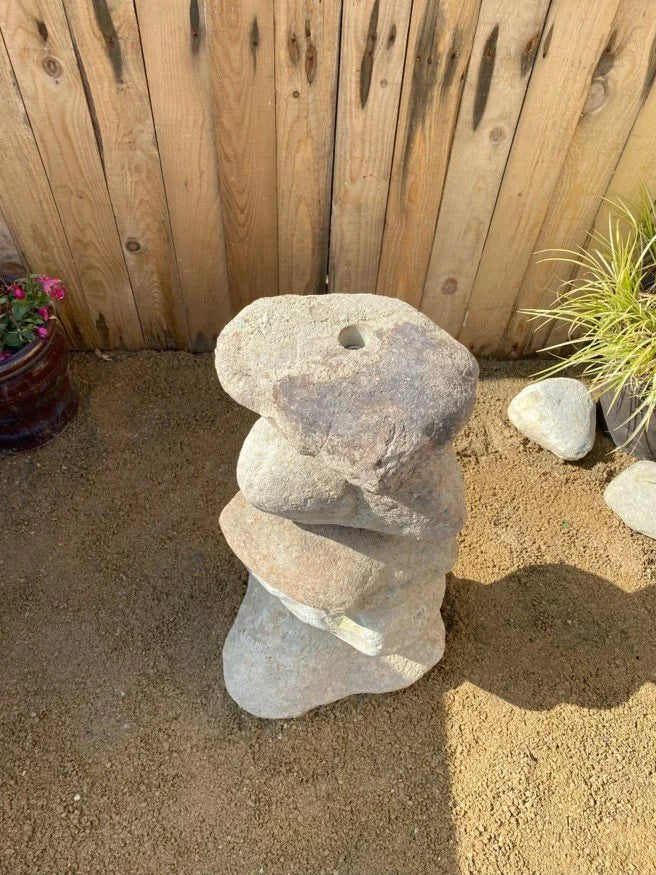 Small natural pebble water feature, 600mm, stacked with a drilled top stone.